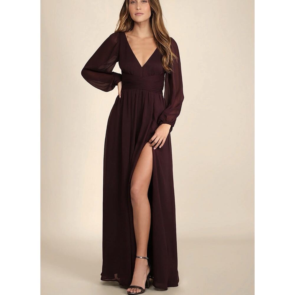 Lulus Enchant My Love Maxi Dress Women's Small Dark Purple V-Neck Long Sleeve